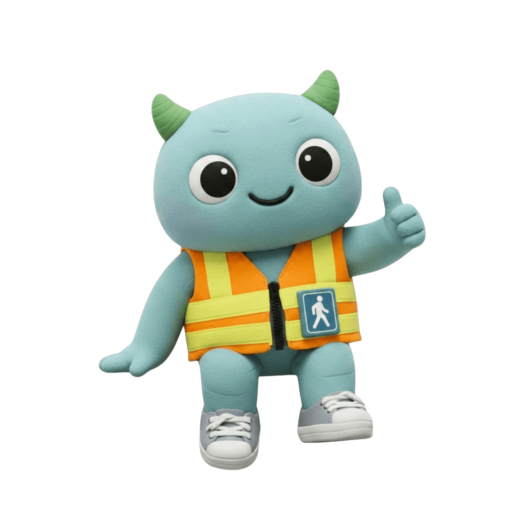 Krosswalk mascot sitting on the review card and guiding approval